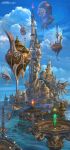  absurdres blue_sky castle clouds fantasy flying highres original partially_submerged ship sky ucchiey water 