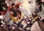  black_hair blake_belladonna boots bow cape hair_bow long_hair redhead ruby_rose rwby short_hair skirt vioro wings 