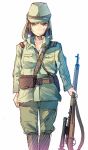  1girl black_hair brown_eyes daito gun hat solo tokurei_sochi_dantai_stella_jogakuin_c3_bu uniform weapon 