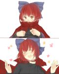    1girl af-helen blush bow bust cape hair_bow headless long_sleeves nukekubi open_mouth red_eyes redhead sekibanki severed_head short_hair smile solo touhou undressing 