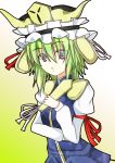  1girl green_hair hat rod_of_remorse shikieiki_yamaxanadu short_hair solo touhou tsukikae_konoka 