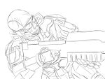  armor gun halo_(game) highres lineart monochrome moodycat solo sunglasses weapon 