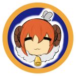  1girl =_= bell butterfly closed_eyes horns moodycat orange_hair sheep_horns short_hair simple_background smile solo white_background 