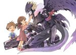  :d ^_^ ai_(digimon_tamers) arm_cannon beelzebumon black_wings blonde_hair boots brother_and_sister brown_eyes brown_hair closed_eyes cloudy-gray digimon digimon_tamers digivice dress fur_coat gauntlets green_eyes hair_ribbon helmet long_hair makoto_(digimon_tamers) multiple_wings open_mouth ribbon short_hair siblings smile spikes tail third_eye unzipped weapon wings zipper 