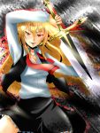  1girl blonde_hair breasts ex-rumia highres hirayama-h long_hair red_eyes rumia solo sword touhou weapon 