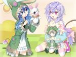  2girls absurdres blue_hair choujigen_game_neptune date_a_live doll hand_puppet highres lavender_hair multiple_girls puppet pururut ribbon yoshino_(date_a_live) 