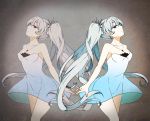  1girl blue_eyes dress dual_persona jewelry kesuke light_smile long_hair necklace ponytail red_eyes reflection rwby weiss_schnee white_hair 