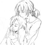  2girls christa_renz closed_eyes couple graphite_(medium) hug hug_from_behind kona_korome monochrome multiple_girls shingeki_no_kyojin short_hair traditional_media ymir_(shingeki_no_kyojin) yuri 