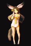  absurdres animal_ears bare_shoulders barefoot blade_&amp;_soul brown_hair earrings green_eyes highres jewelry long_hair rough shorts tail twintails 