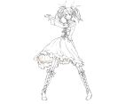  1girl boots frills hair_ribbon highres knee_boots lineart monochrome ribbon rituiti solo twintails vocaloid 