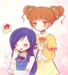  2girls :d aida_mana blue_hair blush braiding_hair closed_eyes dokidoki!_precure double_bun hairdressing half_updo hishikawa_rikka inset long_hair multiple_girls open_mouth orange_eyes orange_hair pink_hair precure short_hair smile speech_bubble yoshizoe_eiko yotsuba_alice yuri 