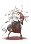  1girl animal_ears belt boots hat inubashiri_momiji long_hair ponytail pouch red_eyes ryota_tentei scabbard sheath shield skirt solo sword tail tokin_hat touhou unsheathed very_long_hair weapon white_hair wolf_ears wolf_tail 