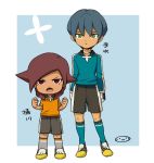  2boys character_name gloves goalkeeper inazuma_eleven_(series) inazuma_eleven_go male mizuhara_aki multiple_boys okegawa_yukimori open_mouth seidouzan soccer_uniform standing temizu_kenji 