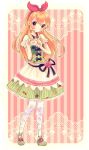  1girl aikatsu! amarabi_(tobira) blonde_hair blush dress hair_ornament hair_ribbon heart hoshimiya_ichigo long_hair pantyhose red_eyes ribbon smile solo 