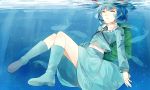  1girl aa386993338 backpack bag blue_hair boots closed_eyes fish hair_bobbles hair_ornament hat kawashiro_nitori key long_sleeves rubber_boots shirt skirt solo touhou twintails underwater 