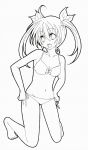  1girl bikini breasts highres lineart looking_at_viewer monochrome open_mouth original shiropuni smile solo swimsuit twintails 