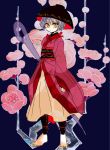  1girl barefoot bowl flower hat japanese_clothes long_sleeves looking_at_viewer needle orange_eyes purple_hair shimana_(cs-ts-az) short_hair solo sukuna_shinmyoumaru touhou 