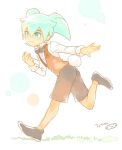  1boy alice_in_wonderland bowtie bunny_tail cosplay fei_rune green_eyes green_hair inazuma_eleven_(series) inazuma_eleven_go inazuma_eleven_go_chrono_stone male mizuhara_aki no_pupils pocket_watch solo tail watch white_rabbit white_rabbit_(cosplay) 