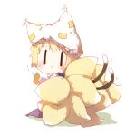  2girls :&lt; aburaage cat_tail chen chibi food fox_tail hat hat_with_ears hiding looking_at_viewer multiple_girls multiple_tails shuzi tail touhou turning yakumo_ran |_| 