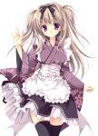  1girl blonde_hair bow dress frills long_hair purple_dress simple_background thighhighs violet_eyes white_background 