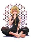  1girl absurdres barefoot blonde_hair blush bracelet braid capri_pants feet finger_to_mouth highres indian_style jewelry long_hair looking_at_viewer magion02 medusa_gorgon sitting soles soul_eater tattoo toenail_polish toes yellow_eyes 