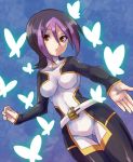  1girl belt black_hair bodysuit butterfly droite_(yuu-gi-ou_zexal) irouha looking_at_viewer multicolored_hair purple_hair skin_tight solo two-tone_hair yuu-gi-ou yuu-gi-ou_zexal 