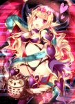  1girl bird blonde_hair breasts fang heart homarerererere horns lilith_(p&amp;d) long_hair navel open_mouth owl pink_eyes puzzle_&amp;_dragons smile snake solo very_long_hair 