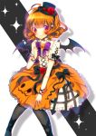  1girl bat_wings dress halloween hat highres orange_hair original red_eyes sazanami_shione smile solo wings 