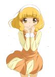  1girl blonde_hair blush casual dress hairband kise_yayoi koito short_hair smile_precure! solo yellow_eyes 