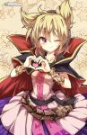  1girl belt blonde_hair blush cape earmuffs headphones short_hair skirt smile solo teru_(kazanawa) touhou toyosatomimi_no_miko violet_eyes wink 