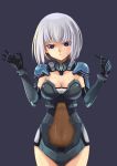  1girl absurdres armor blue_eyes bodysuit breasts cleavage date_a_live grey_hair highres simple_background tagme tobiichi_origami zxhautumn 