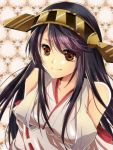  1girl bare_shoulders black_hair brown_eyes detached_sleeves hairband haruna_(kantai_collection) headgear japanese_clothes kantai_collection kuko_(endless-repeat) long_hair personification smile solo 
