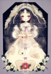  1girl cross dress flower hairband letters lips long_hair long_sleeves original solo tears violet_eyes wedding_dress yujup 