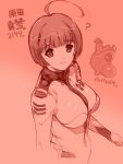  1girl ? ahoge bodysuit breasts character_name harada_makoto light_smile min-naraken monochrome pink short_hair sketch solo uchuu_senkan_yamato_2199 