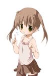  1girl brown_eyes brown_hair child flat_chest kosumo long_hair original simple_background solo thighhighs twintails white_background 