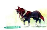 1girl animal_ears artist_request brooch imaizumi_kagerou imaizumi_kagerou_(wolf) jewelry puddle red_eyes redhead scarf solo tail touhou wolf_ears wolf_tail 