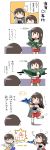  &gt;_&lt; 2girls airplane akagi_(kantai_collection) bow_(weapon) brown_hair comic f-2 highres japanese_clothes kaga_(kantai_collection) kantai_collection long_hair multiple_girls muneate open_mouth personification shiden-raiden side_ponytail thigh-highs translation_request weapon 