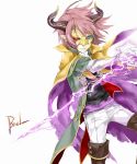  1boy baal_(p&amp;d) blue_eyes cape demon heterochromia horns lightning male mask pointy_ears puzzle_&amp;_dragons red_eyes redhead solo toma_(imyplus) 