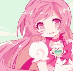 1girl :d alternate_hairstyle blush bust cure_blossom hair_down hanasaki_tsubomi heartcatch_precure! open_mouth pink_eyes pink_hair precure smile solo yuucho_(cololal) 