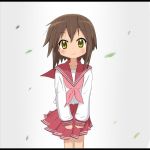  brown_hair fang kusakabe_misao leaf lucky_star school_uniform serafuku wind yellow_eyes 