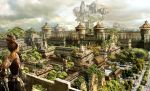  armor brown_hair castle city cityscape cloud clouds fantasy original realistic scenery sky tree wall 