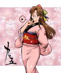  azuki_osamitsu bow brown_eyes brown_hair glasses hair_bow hana256 japanese_clothes kimono os shouzu_choukou 