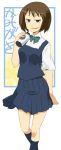  bowtie brown_hair cup kamigaki_megumi saki school_uniform skirt smirk tsuchinoko_(muni_muni) 