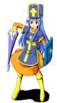  1girl blue_hair dragon_quest dragon_quest_iii hat long_hair priest_(dq3) simple_background smile solo tsurukou_(tksymkw) white_background 