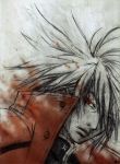  blazblue hair_over_one_eye male popped_collar ragna_the_bloodedge red_eyes silver_hair traditional_media 