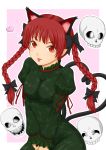  :p bad_id bow braid cat_ears cat_tail hair_bow heart heart_tail hero_rice highres kaenbyou_rin red_eyes red_hair redhead skull slit_pupils tail tongue touhou twin_braids 
