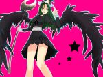  crescent crescent_moon dress green_eyes green_hair hat knees legs long_hair long_sleeves middle_finger mima nail_polish open_mouth panties sakegawa simple_background solo star touhou underwear wand wings wizard_hat 