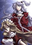  blonde_hair blue_eyes bow capelet grey_hair hair_bobbles hair_bow hair_ornament highres long_hair long_sleeves maid multiple_girls open_mouth profile ribbon sakuragi_rian shinki short_sleeves side_ponytail smile touhou touhou_(pc-98) wide_sleeves yellow_eyes yumeko 