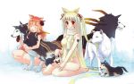  animal_ears bad_id barefoot blonde_hair chanchan closed_eyes dog fang fangs feet flower grin hair_flower hair_ornament hair_ribbon long_hair multiple_girls orange_hair pack_of_dogs rappelz red_eyes ribbon scarf sitting smile squatting tattoo toes twintails very_long_hair wallpaper wariza wolf 