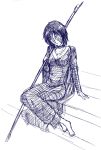  barefoot cape demon&#039;s_souls dress feet female maiden_in_black ryo_kisaragi short_hair sitting sketch solo staff 